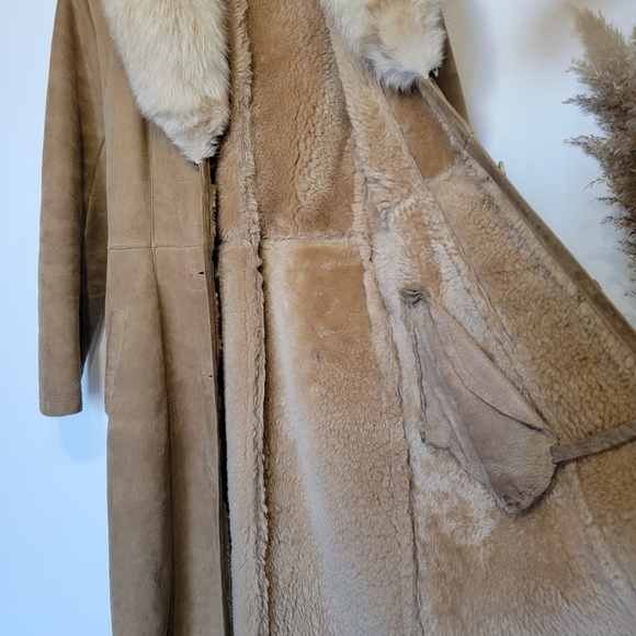 VINTAGE suede trench coat with real fox fur collar Canadian made - Picture 12 of 15